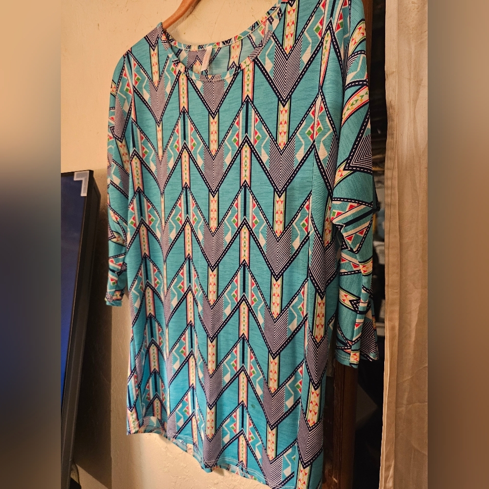 Pinkblush Turquoise Chevron Print Tunic Top